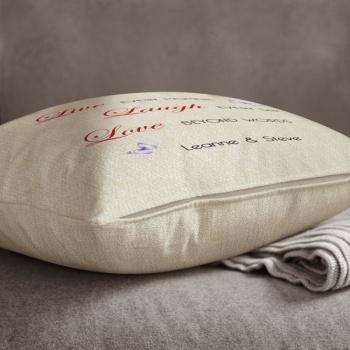 Personalised Cream Chenille Cushion - Live Laugh Love Beyond Words